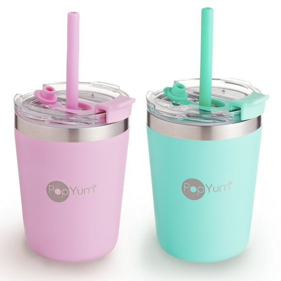 Set DE 2 Vasos Térmicos POPYUM Infantiles Acero Inoxidable Anti Derrame 9oz Rosa verde