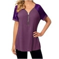 thumbnail image 2 of Stylish Olyvenn Womens Cold Shoulder Tops Trendy Party Blouses Loose Fit Plus Size Shirts Sparkly Tunic Summer Night Out Tees Purple S, 2 of 7