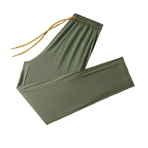 Hpapadks Womens Casual Pants Summer Cool Ice Silk Quick Dry Stretch Solid Drawstring Sports Pant Slacks for Women Army Green L