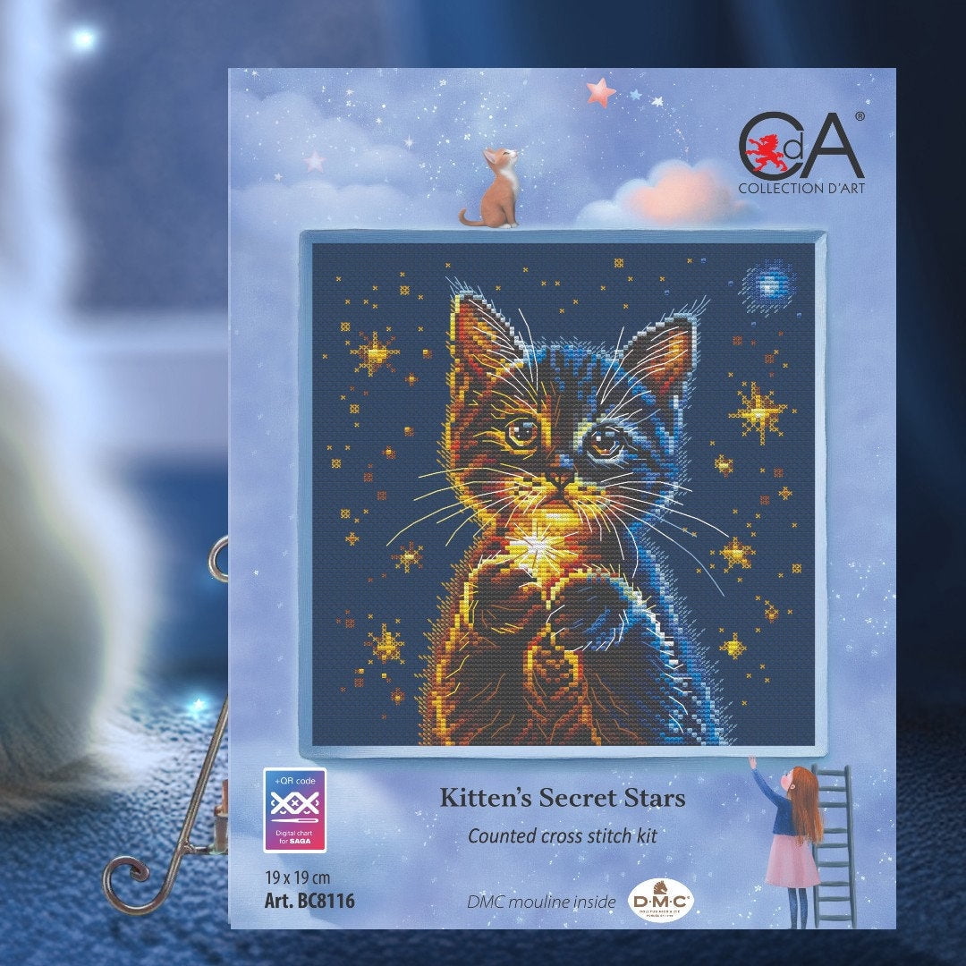 Kitten's Secret Stars BC8116 Counted Cross Stitch Kit