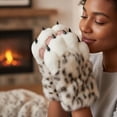 thumbnail image 5 of Byfri Leopard Print Furry Gloves with Pink Pads 32cm Warm Plush Mittens for Winter Festive Events, 5 of 7