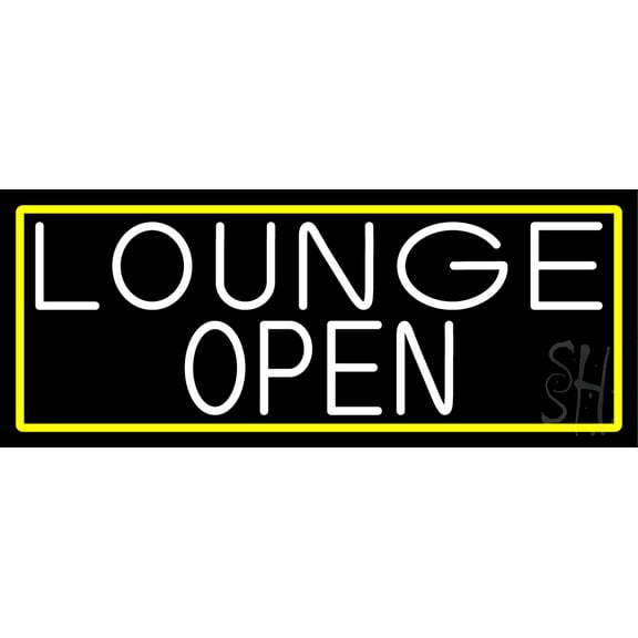 White Lounge Open With Yellow Border LED Neon Sign 10 x 24 - inches, Clear Edge Cut Acrylic Backing, with Dimmer - Bright and Premium built indoor LED Neon Sign for Bar decor.