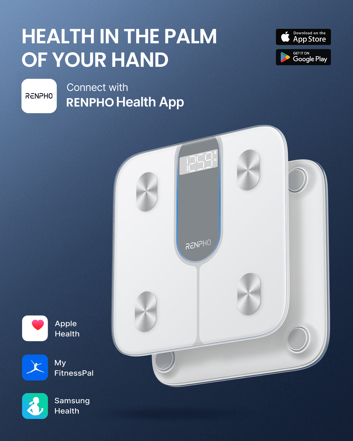(2 pack) RENPHO Bluetooth Smart Body Fat Scale with App, High Precision, 13 Key Health Metrics, 440lbs, White