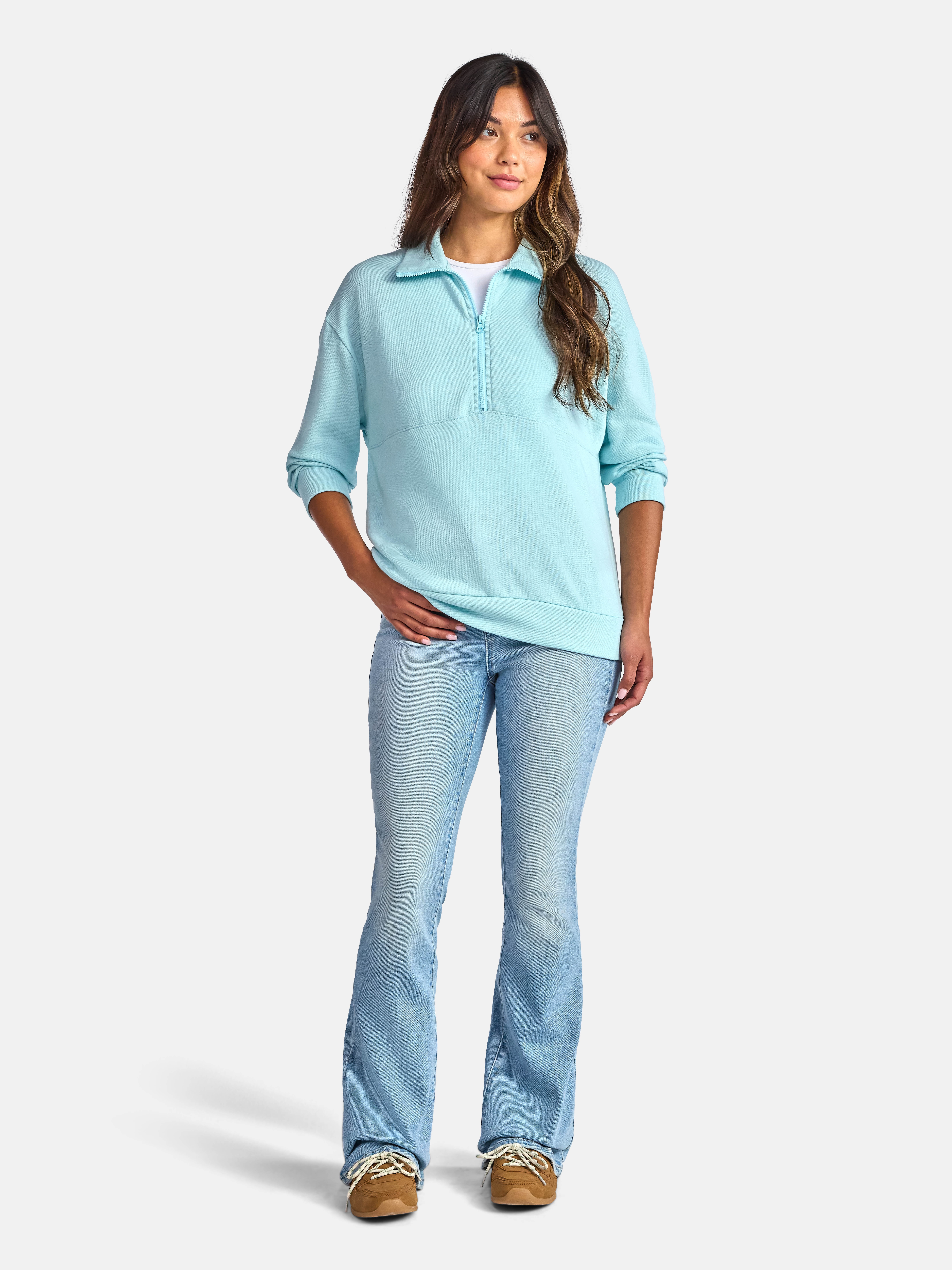 Time and Tru Women's Half Zip Fleece Sweatshirt, Sizes XS-XXXL