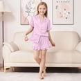 thumbnail image 2 of Aideaone Girls Satin Pajama Set Short Sleeve Button Down Silk Sleepwear 2 Piece Summer Loungewear for Child Girl 6-14Y, 2 of 6