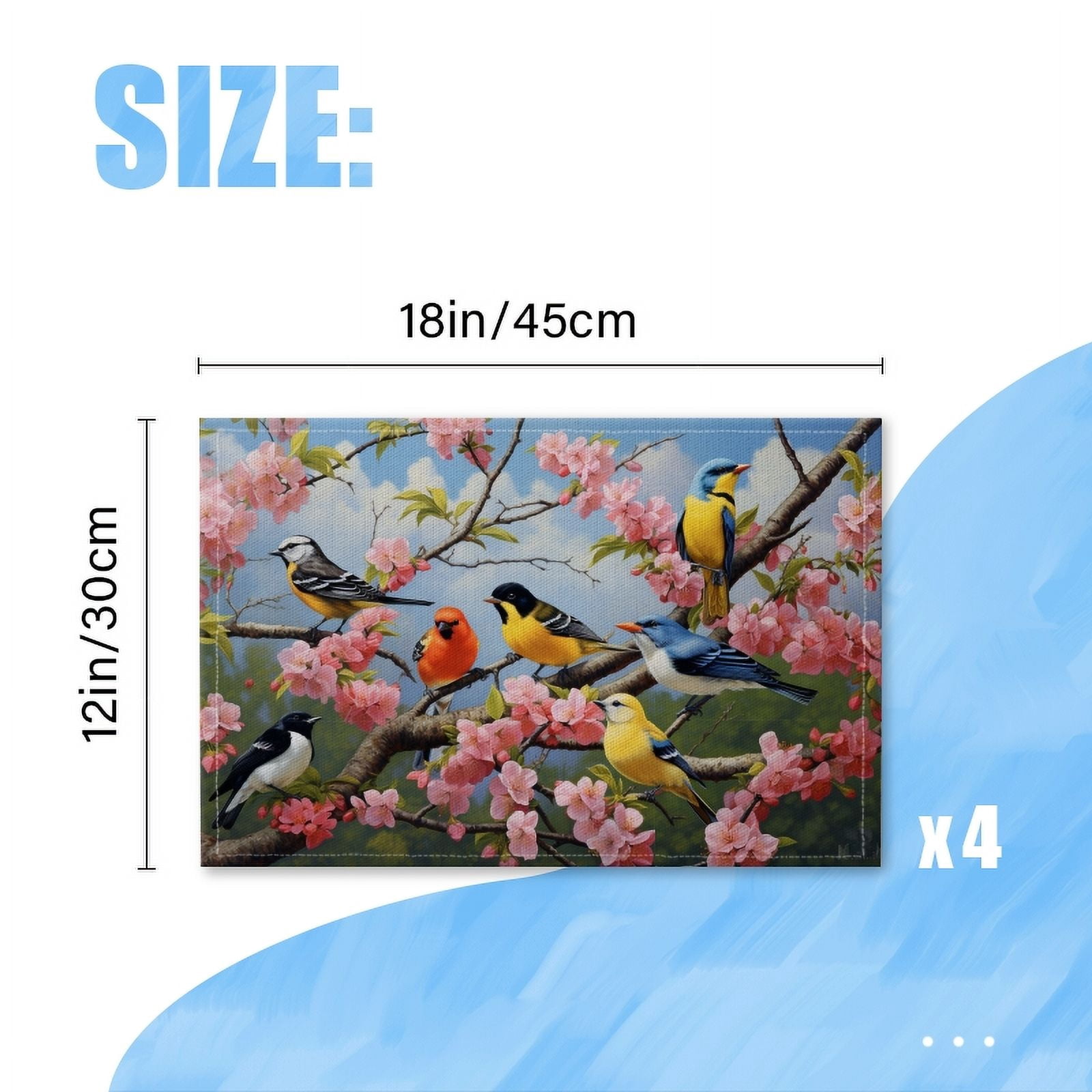 BaHomeck placemats Set of 4 Group Of Colorful Birds Perched On The Branches Cotton Linen rectangle Placemats for Kitchen Dining Table Indoor,Outdoor,18*12inch