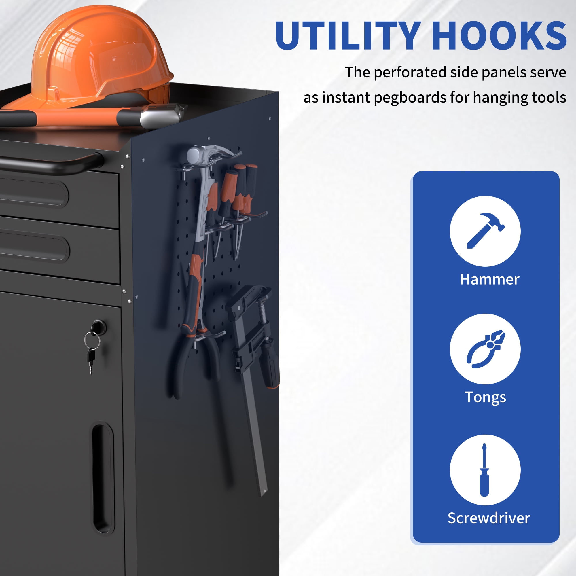 Rolling Tool Cabinet – Slim Storage, Lockable Door, 2 Drawers & Handle, 4 Swivel Casters (2 Lockable)