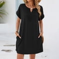 thumbnail image 2 of Levmjia Womens Short Sleeve Nightgown V Neck Lace Trim Solid Color Loose Mini Dress With Side Pockets Home Sleep Casual Lightweight Comfortable Daily Indoor Leisure Wear, 2 of 8