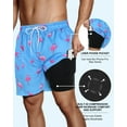 thumbnail image 3 of Ponceau Mens Trunks Mens Board Shorts Swimwear Mens Swim Trunks with Compression Liner Flamingo sky blue XL, 3 of 8