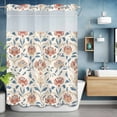 thumbnail image 6 of No Hook Shower Curtain with Snap in Liner, Boho Flower Blue Leaves on Retro Waterproof Bath Curtain Double Layers with See Through Top Window, Watercolor Floral Hotel Shower Curtains 72x84in, 6 of 9