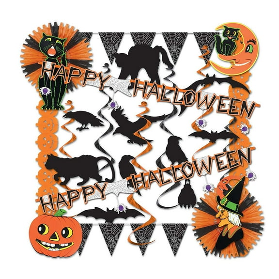 Beistle 28-Piece Orange and Black Cats/Crows/Bats/Witch Halloween Trimaroma Decoration Kit 1"