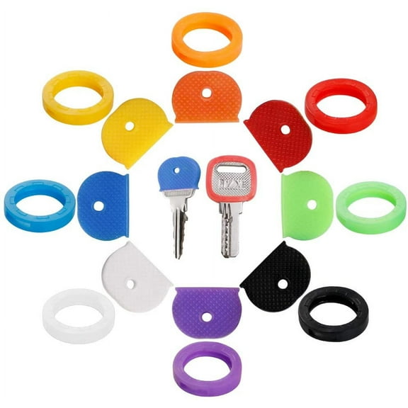 32PCS Key Caps Covers Tags, Key Cap Key Ring Combination Key Identifier Label ID Perfect Coding System to Identify Your Key in 2 Different Style 8 Assorted Colors