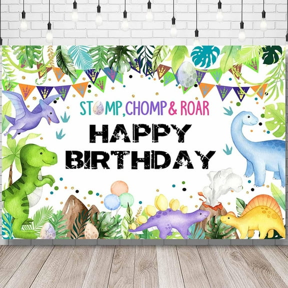 Dinosaur Birthday Backdrop Watercolor Jungle Dinosaur Happy Birthday Banner Boys Girls Roar Dinosaur Birthday Party Decoration Supplies Photography Background