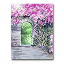 Designart ' Blossoming Purple Wisteria Garden Over The Wall ' Traditional Canvas Wall Art Print