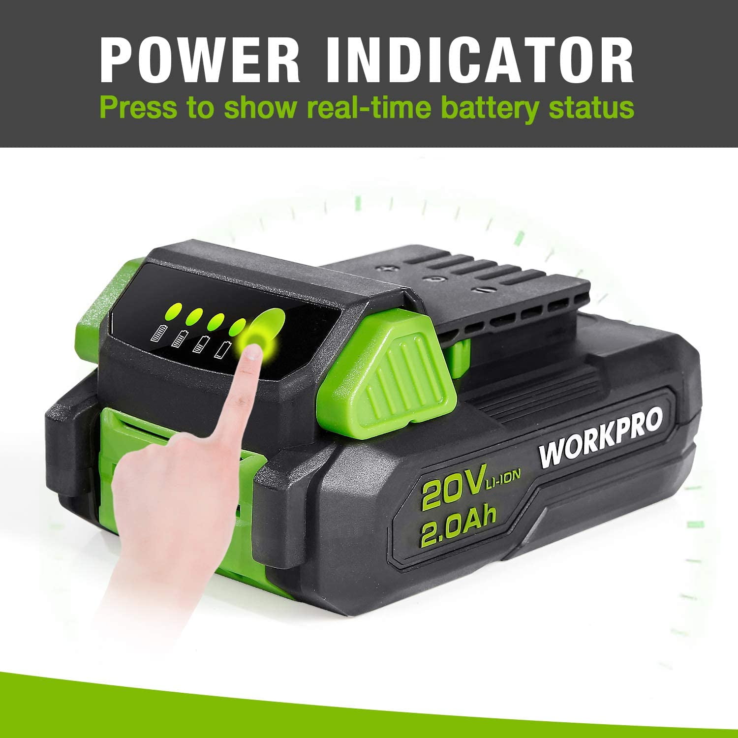 WORKPRO 20V 2.0Ah Lithium-ion Battery Pack ONLY Compatible with WORKPRO 20V Tools, Not for Other Brands