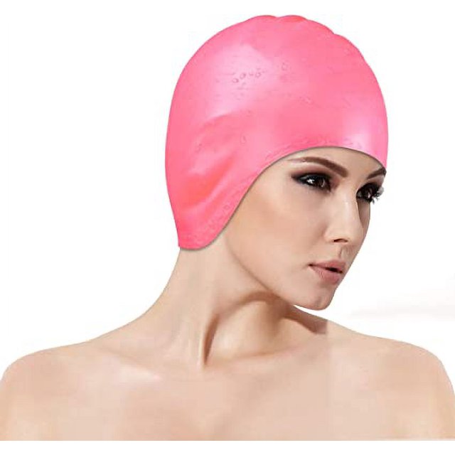 Resistente al agua: gorro de natación de silicona impermeable, gorro de natación de silicona para hombres y mujeres y cabello largo. Niños, adolescentes con pelo largo y rizado (plata) JM