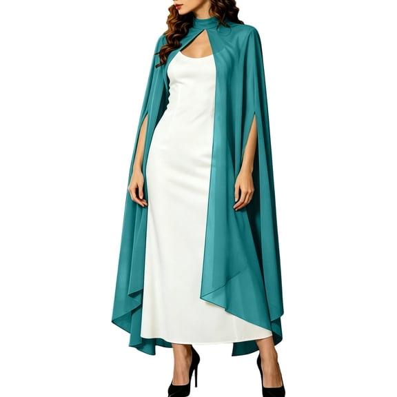 ZGRBOU Women's Elegant Chiffon Cape Coat Medieval Renaissance Cloak Arm Holes High Neck Cape for Halloween Cosplay