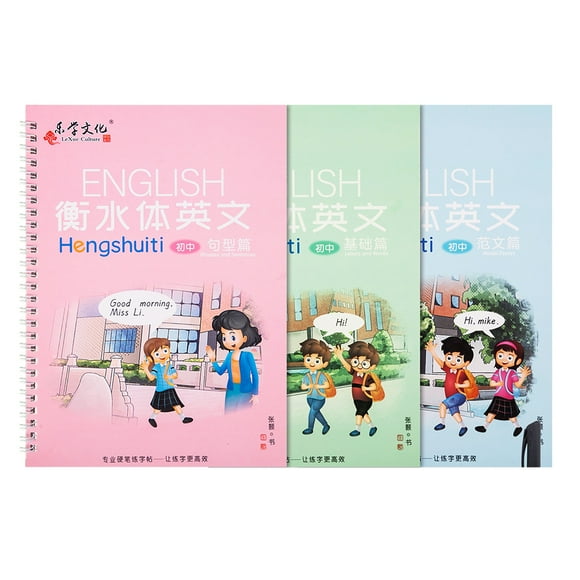 3 Pcs English Letter Writing Practice Book English Groove Copybook English Calligraphy for Adults Beginner Students (Sentence Style)