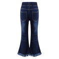 thumbnail image 2 of YiZYiF Kids Girls Denim Flared Jeans Pants Bowknot Decor Tassel Hem Bell-bottom Long Pants Blue 13-14, 2 of 7