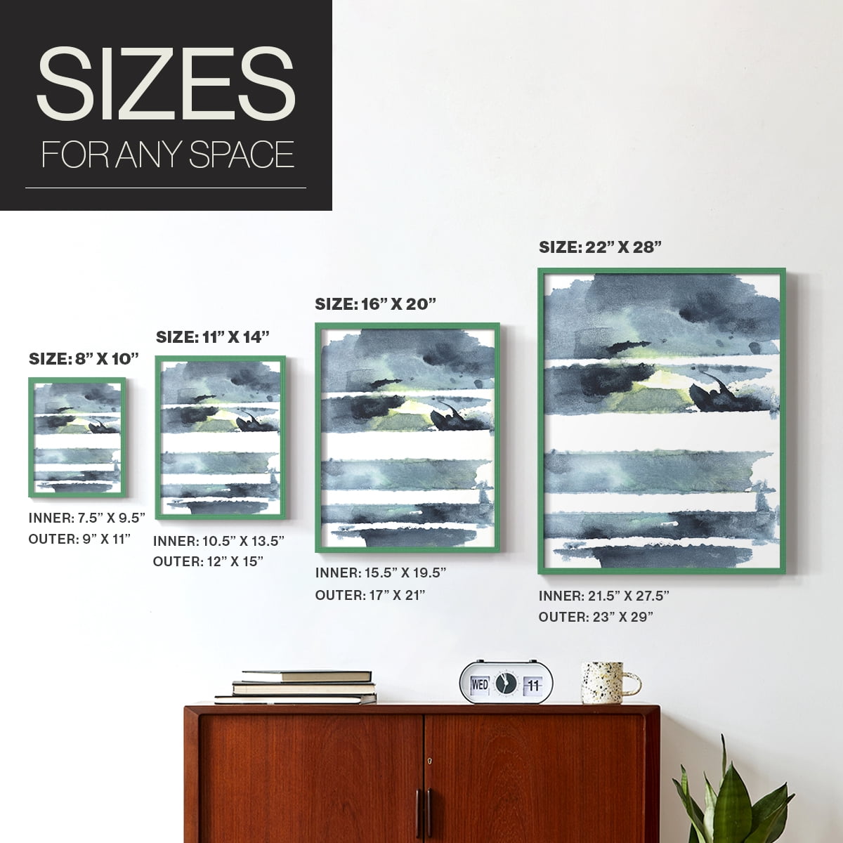 Blue Memories I Framed Print in Green Solid Wood Framed Print No Nail Hanging