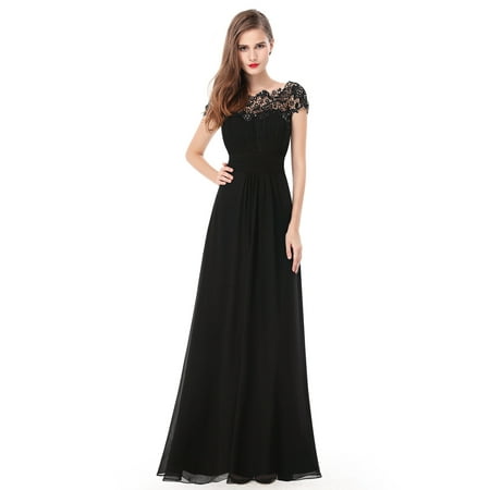 Ever-Pretty Women's Elegant Long Cap Sleeve Lace Neckline Formal Evening Prom Mother of the Bride Maxi Dresses for Women 09993 (Black 4