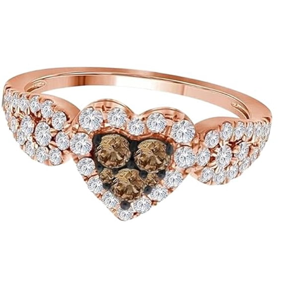 Divine Creation 2.20 Ct Round Cut Brown Diamond Wedding Engagement Halo Ring 14K Rose Gold Plated 925 Sterling Silver For Women's -5.5