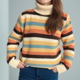 thumbnail image 4 of Jjayotai Women Striped Color Block Sweaters Clearance, Mock Neck Long Sleeve Loose Soft Fuzzy Knit Pullover White S, 4 of 6