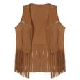 thumbnail image 6 of inhzoy Womens Western Cowgirl Tassels Vest Sleeveless Fringe Waistcoat Brown S, 6 of 8