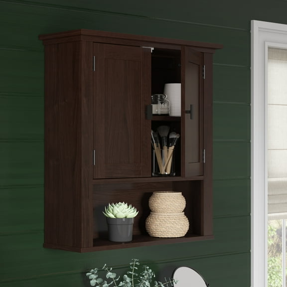 RiverRidge Hayward 2-Door Bathroom Medicine Cabinet Wall Shelf Storage - Dark Woodgrain