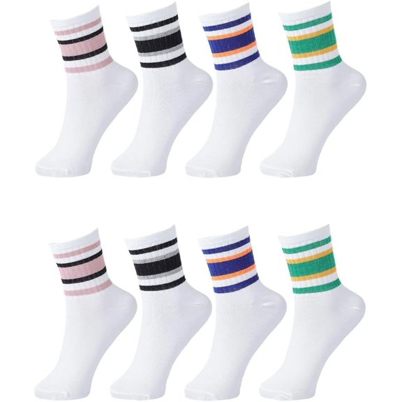 4 Pairs 4 Colors Polyester Striped Crew Socks for Women Mixed Color 275x180x4mm 1 pair/color colorful