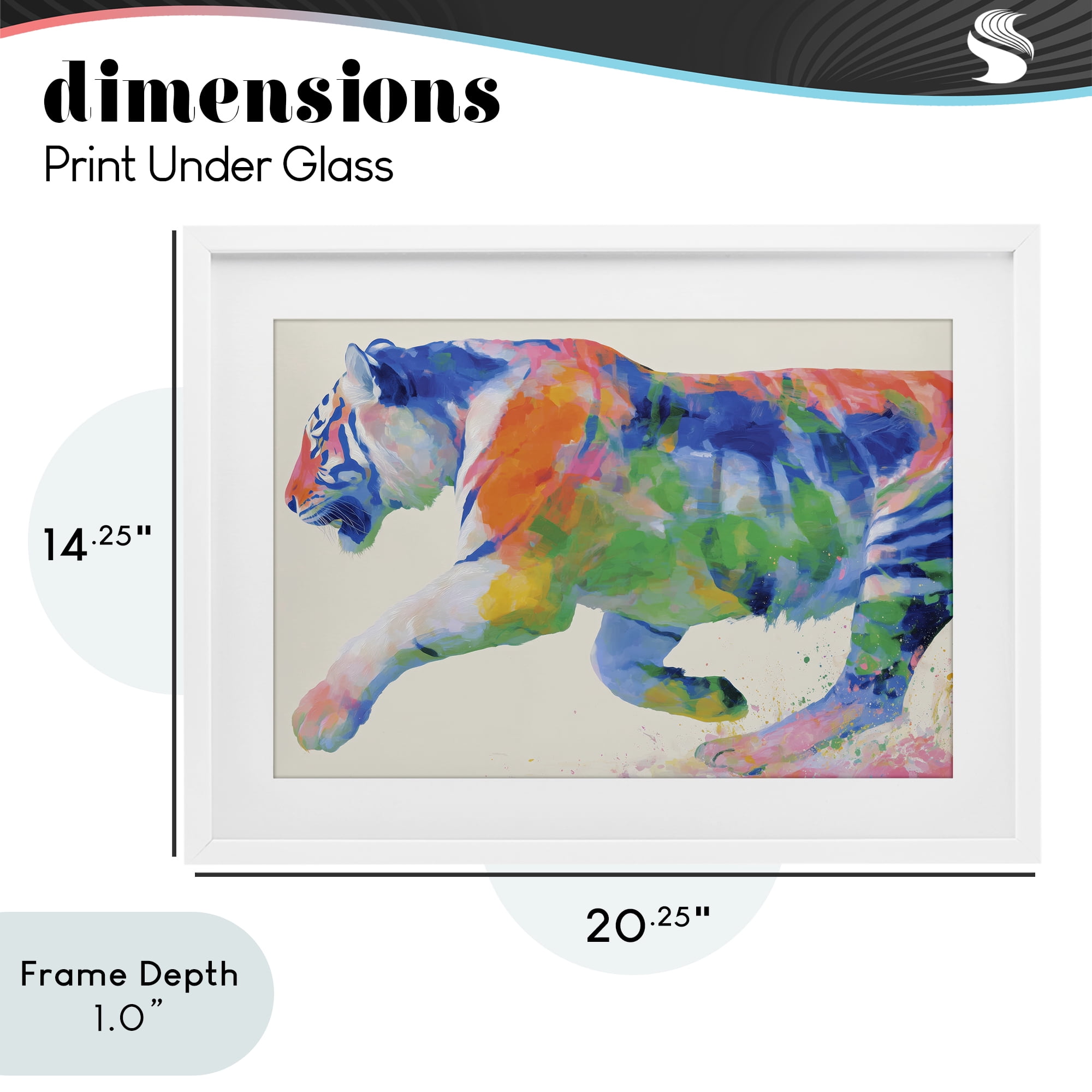Stupell Industries Colorful Tiger In Motion White Framed Print Under Glass, design by Chromatic Storm Studio