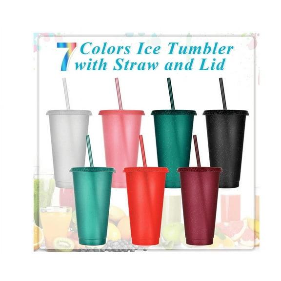 7 Pack Color Glitter Plastic Tumblers- 24 oz Color Glitter Cups with Lids and Straws - Reusable Christmas Plastic Cups,Glitter Party Cups for Kids & Adults, BPA Free