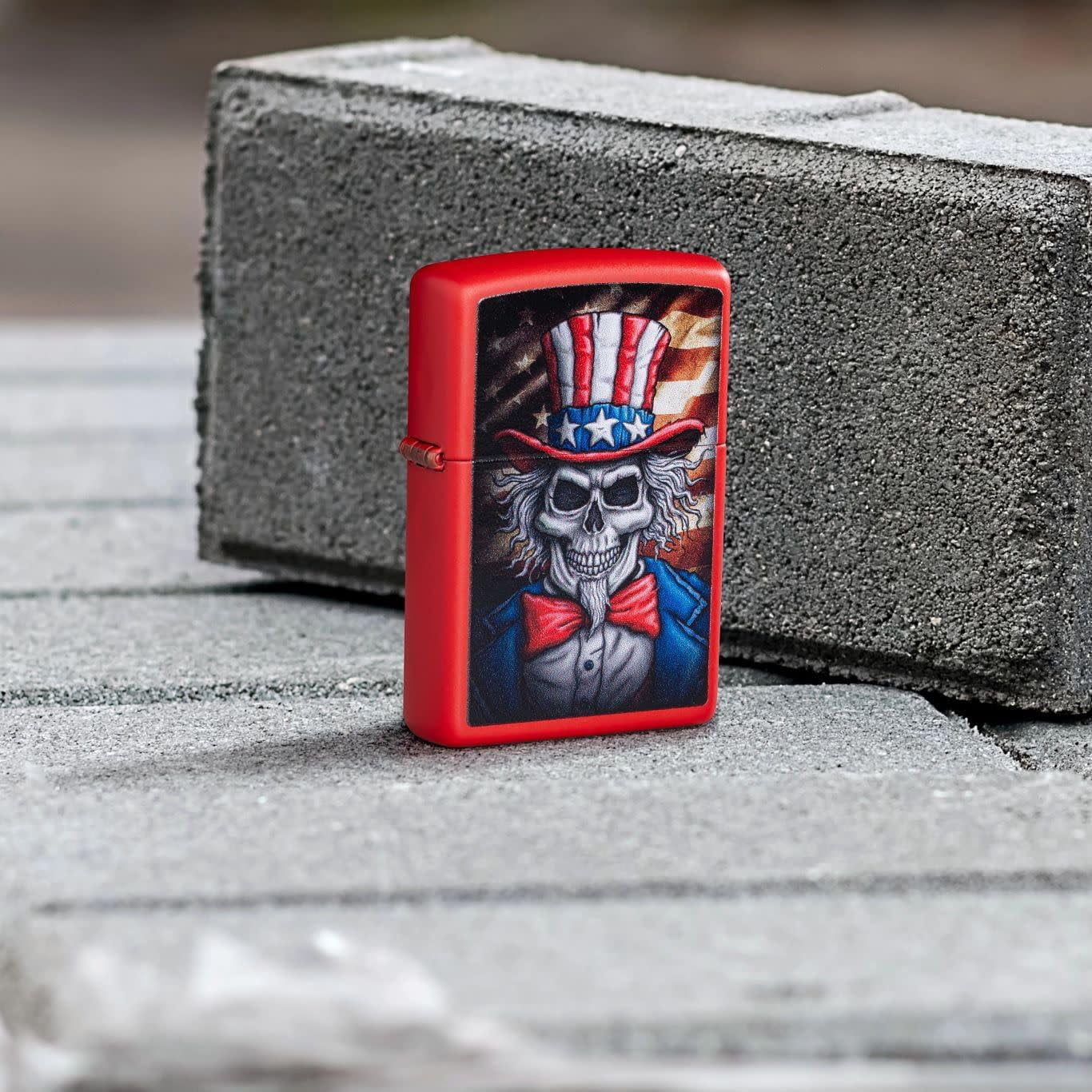 Zippo Lighter - Customized Message on Uncle Skeleton Red Matte Pocket 46696