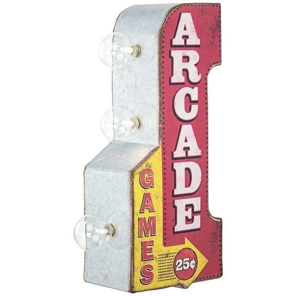 American Art Decor Vintage Arcade Games Mini LED Marquee Arrow Sign , Multi-color - 12" H x 3.5" L x 5.25" D