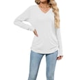 thumbnail image 1 of Womens T Shirts V Neck Long Sleeve Casual Tops Soft Solid Basic Tee White L, 1 of 10