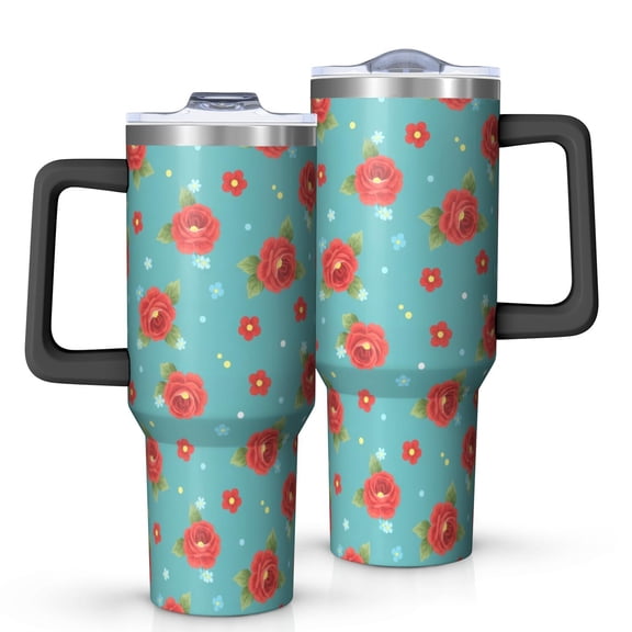 40oz Pioneer Flower Floral Print Pattern Insulated Tumbler with Handle, BPA-Free Leak Proof Lid and Straws, Double Wall Vacuum, Hot 12h/Cold 34h
