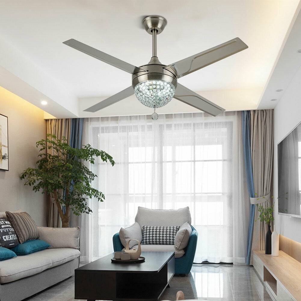 Details about   Modern Stainless Steel 5 Blades Remote Control 3Light Change Ceiling Fan Lamp