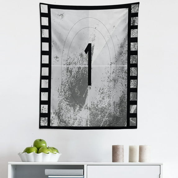 Old Hollywood Tapestry, Film Countdown Number on Grungy Style Background, Fabric Wall Hanging Decor for Bedroom Living Room Dorm, 5 Sizes, Charcoal Grey Coconut, by Ambesonne