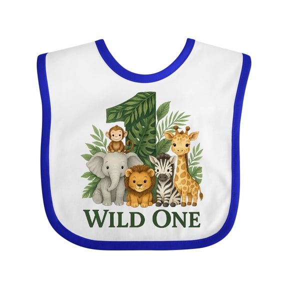 Inktastic Wild One 1st Birthday Safari Animals Boys or Girls Baby Bib