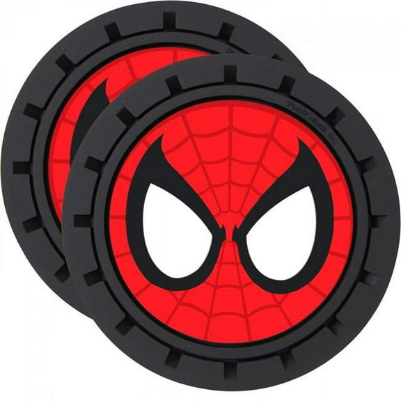Plasticolor Spiderman Automotive Cup Holder Coasters, Black, Red, 2 Pack