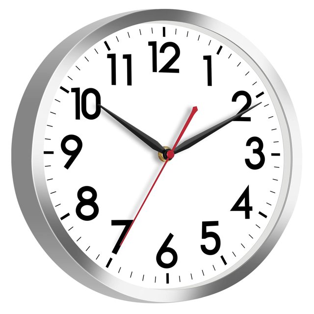 Reloj de pared AKCISOT, silencioso, funciona con pilas, 30 cm, plateado