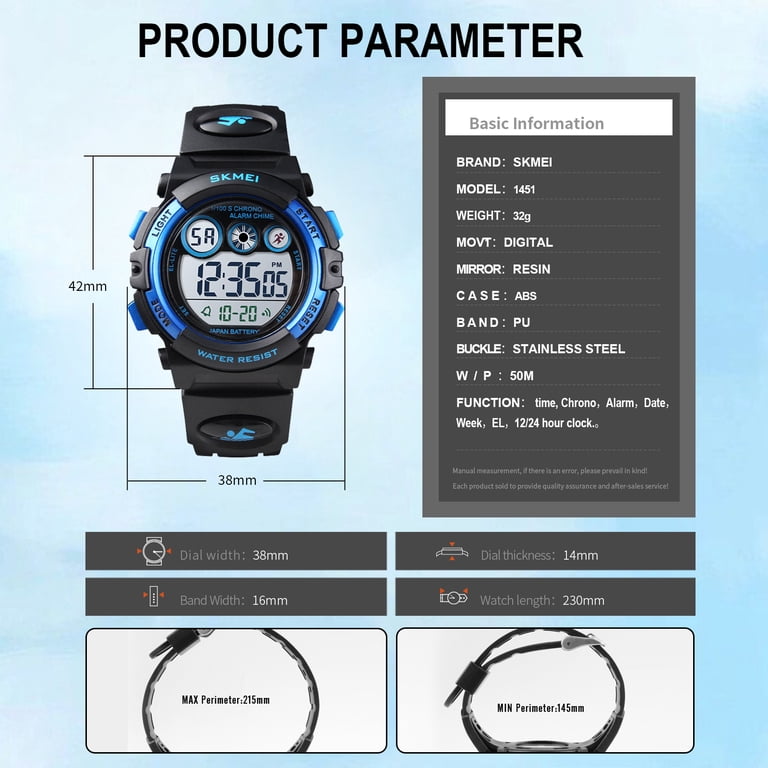 SKMEI Digital Sport Watch For Kids, 50M Waterproof LED photo 8