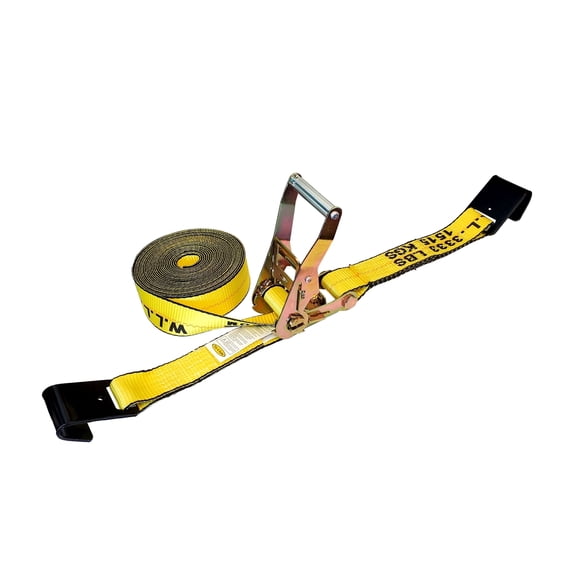 Mega Cargo Control 2"x 60' Ratchet Tie-Down Strap with Black Flat Hook, Yellow , 1-pack