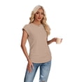 thumbnail image 3 of Ronuti Womens Short Sleeve Tshirts Crew Neck Womens T-shirts with Side Shirring Cruise Clothes for Women Summer Beige T-shirts, 3 of 8