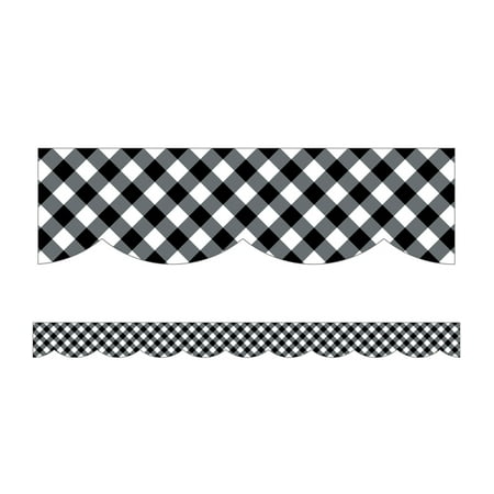 UPC: 0044222273491 | Woodland Whimsy Black & White Gingham Scalloped Bulletin Board Borders (Other)