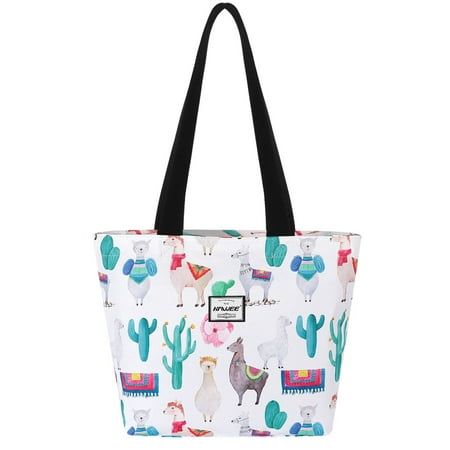 HAWEE Waterproof Yamma Tote Bag with Zipper for Women Inside Mesh Pocket Heavy Duty Casual Shoulder Handbag Outdoors Llama