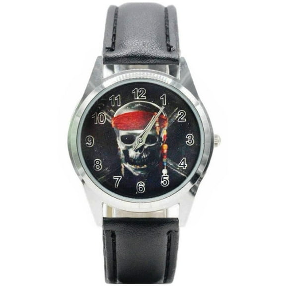 Pirates of the Caribbean Tides of War Logo Black Leather Band Wrist Watch