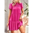 thumbnail image 3 of Womens Ruffle Short Sleeve Pleated Tiered Mini Dress Smocked Babydoll Flowy Beach Sundress, 3 of 6