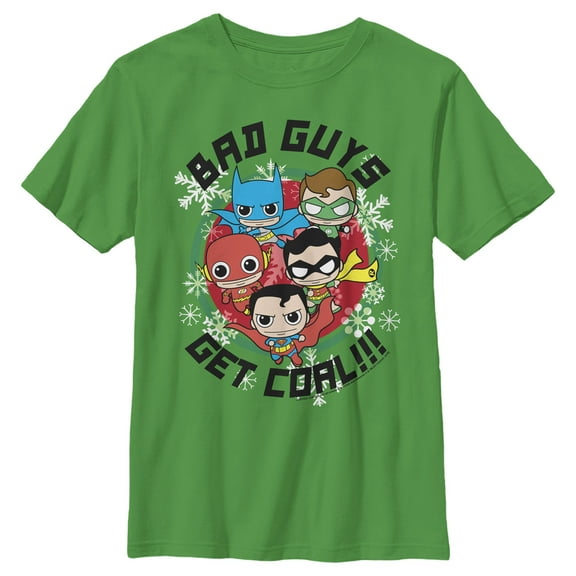 Boy's Justice League Bad Guys Get Coal  Graphic Tee Kelly Green X Large