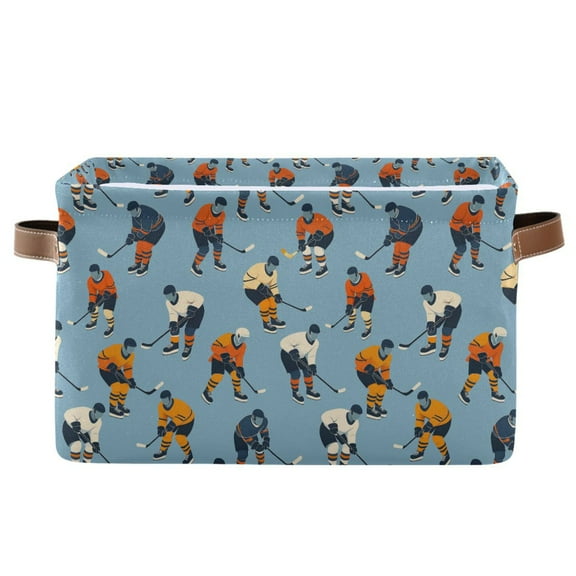 Yayeee Canvas Storage Basket with Handles for Shelves Fabric Bins Closet Organizer, Blue Hockey Pattern